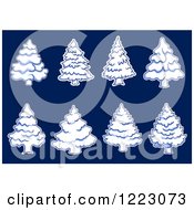 Poster, Art Print Of Snow Flocked Evergreen Christmas Trees On Blue
