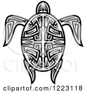 Clipart Of A Black And White Tribal Sea Turtle Royalty Free Vector Illustration