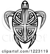 Clipart Of A Black And White Tribal Sea Turtle 2 Royalty Free Vector Illustration