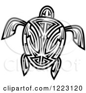 Clipart Of A Black And White Tribal Sea Turtle 3 Royalty Free Vector Illustration