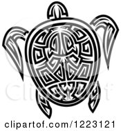 Clipart Of A Black And White Tribal Sea Turtle 4 Royalty Free Vector Illustration