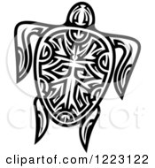 Clipart Of A Black And White Tribal Sea Turtle 5 Royalty Free Vector Illustration