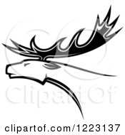 Poster, Art Print Of Black And White Deer Or Moose With Antlers 2
