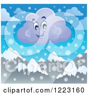 Poster, Art Print Of Happy Winter Cloud With Snowflakes Over Mountains