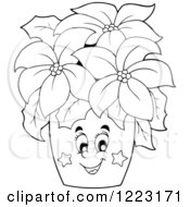 Clipart Of An Outlined Happy Poinsettia Plant Royalty Free Vector Illustration