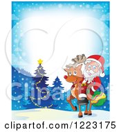 Poster, Art Print Of Santa Claus Riding A Reindeer In The Snow With Text Space