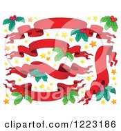Poster, Art Print Of Red Christmas Ribbon Banners With Stars And Holly