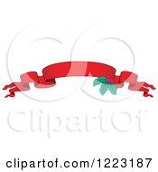 Poster, Art Print Of Red Christmas Ribbon Banner With Holly