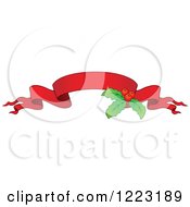 Red Christmas Ribbon Banner With Holly 3