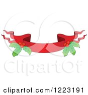Poster, Art Print Of Red Christmas Ribbon Banner With Holly 5