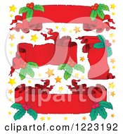 Poster, Art Print Of Red Christmas Parchment Banners With Stars And Holly