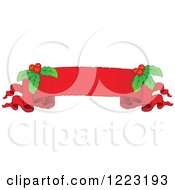 Clipart Of A Red Christmas Parchment Banner With Holly Royalty Free Vector Illustration