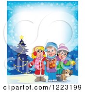 Border Of A Dog With Christmas Carol Children Singing In The Snow