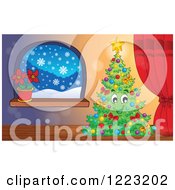 Clipart Of A Happy Christmas Tree By A Window Royalty Free Vector Illustration