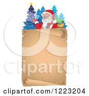 Poster, Art Print Of Santa Claus Waving And Carrying A Sack Over His Shoulder Above A Parchment Scroll