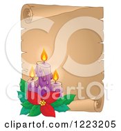 Christmas Candles With Poinsettia Over A Parchment Scroll
