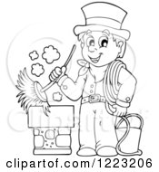 Poster, Art Print Of Outlined Chimney Sweep Man Holding A Brush