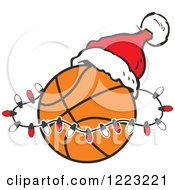 Poster, Art Print Of Basketball With Christmas Lights And A Santa Hat