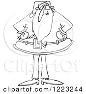 Clipart Of An Outlined Santa Standing With His Hands On His Hips Royalty Free Vector Illustration