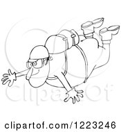 Outlined Nude Man Falling While Sky Diving