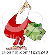 Poster, Art Print Of Santa Wearing Pjs And Picking Up A Gift