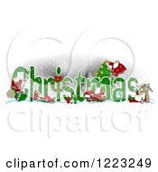 Poster, Art Print Of Green Christmas Text With Satnas Reindeer And Mrs Claus