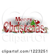 Poster, Art Print Of Red Merry Christmas Greeting With Satnas Reindeer And Mrs Claus
