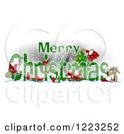 Poster, Art Print Of Green Merry Christmas Greeting With Satnas Reindeer And Mrs Claus