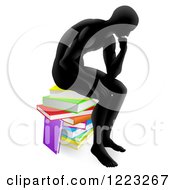 Poster, Art Print Of Silhouetted Man Sitting And Thinking On A Stack Of Books