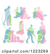 Poster, Art Print Of Blue Green And Pink Silhouetted Families