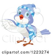 Poster, Art Print Of Cute Winter Bird Pointing With A Wing