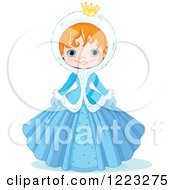 Clipart Of A Cute Winter Princess In A Blue Dress And Hood Royalty Free Vector Illustration