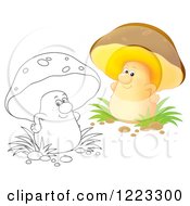 Poster, Art Print Of Outlined And Colored Happy Mushroom