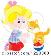 Poster, Art Print Of Happy Ginger Kitten And Girl Playing With A Ball