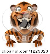 Clipart Of A 3d Roaring Tiger Mascot Over A Sign Royalty Free Illustration