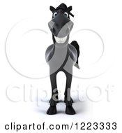 Clipart Of A 3d Smiling Black Horse Royalty Free Illustration