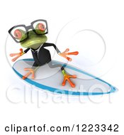 Clipart Of A 3d Business Springer Frog Wearing Glasses And Surfing 2 Royalty Free Illustration