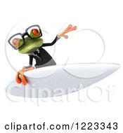 Clipart Of A 3d Business Springer Frog Wearing Glasses And Surfing 3 Royalty Free Illustration