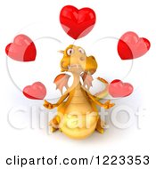 Clipart Of A 3d Yellow Dragon Juggling Red Hearts Royalty Free Illustration