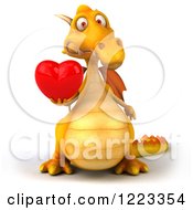 Clipart Of A 3d Yellow Dragon Holding A Red Heart 3 Royalty Free Illustration