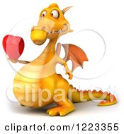 Clipart Of A 3d Yellow Dragon Holding A Red Heart 2 Royalty Free Illustration