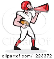 Poster, Art Print Of Cartoon American Football Player Holding A Ball And Using A Megaphone
