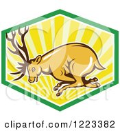 Poster, Art Print Of Cartoon Deer Buck Charging In A Shield Of Rays