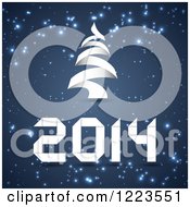 Clipart Of A White Tree And New Year 2014 On Sparkly Blue Royalty Free Vector Illustration