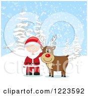 Poster, Art Print Of Reindeer And Santa In The Snow