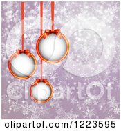 Clipart Of Christmas Bauble Frames Over Purple With Snowflakes Royalty Free Vector Illustration by vectorace
