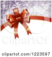 Clipart Of A Bow And Ribbon Christmas Gift Background With White And Snowflakes Royalty Free Vector Illustration by vectorace