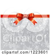 Poster, Art Print Of Bow And Ribbon Christmas Gift Background With White And Snowflakes On Gray