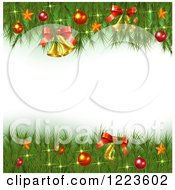 Poster, Art Print Of Border Of Christmas Tree Branches And Ornaments With Text Space