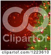 Poster, Art Print Of Sparkling Christmas Tree Over Red With Sparkles